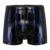 Sexy Mens Wet Look Couro Patente Boxer Briefs Bulge Bolsa Shorts Cueca Brilhante Metálico Troncos de Natação Bikini Bottoms Swimwear 240228
