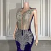 Luxury Purple Sequin Mermaid Prom Gala Gown Women Silver Beaded Long Dress 2024 for Black Girls 240226