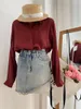 Blusas de mujer Simple Casual Color sólido solapa suelta camisa de un solo pecho 2024 Otoño Invierno manga larga joven Harajuku blusa Top