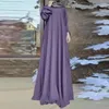 Robes décontractées Abaya Robe Vintage Dot Print Maxi avec col rond manches longues pour femmes lâche a-ligne grand ourlet doux longueur de plancher