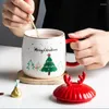 Mokken Mooie Kerst Kerstman Met Lepel Deksel Creatief Drinkgerei Keramische Kop Tazas Paar Kindercadeaus