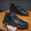 Boots High-top Business Casual Leather Men's Shoes Zipper Trendy Short Sneakers Motorcycle Rubber Pointed Toe Lace