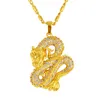 Blingbling Dragon Design Pendant Chain Paved Zirconia Yellow Gold Filleld Classic Mens Pendant Necklace Gift217Y