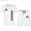 Survêtements pour hommes 2024 Summer Sports Wear Mens Mode Deux pièces Sports Fitness Course Loisirs Séchage rapide Ensemble à manches courtes Q240228