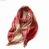 Halsdukar Ny modetrend Plaid Imitation Cashmere Womens Scarves Winter Thicked Warmth Elegant Tassel Shawl Birthday Present Q240228