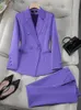 패션 사무실 숙녀 공식 팬트 슈트 세트 여성 블루 핑크 옐로우 여성 비즈니스 작업 2 피스 블레이저 재킷과 바지 240219