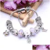 Charm Bracelets Fashion 925 Sterling Sier Pink Murano Lampwork Glass European Charm Beads Five Petals Flower Butterfly Dangle Fits Pa Dh318