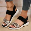 Sandals Women's Wedge Casual 2024 Summer Leopard Open Toe Flat For Women Outdoor Plus Size Rome Ladies Beach Shoes