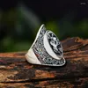 Cluster Rings Vintage Gray Butterfly Plant Cameo For Women Antique Silver Plated Fashion Flower Animal Ring