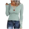 Mulheres camisetas T-shirt moda casual impressão com decote em v magro de mangas compridas top mulheres outono inverno tops cor sólida femal