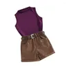Clothing Sets Little Girls Summer Clothes Set Sleeveless T-shirt Belt Shorts Cool Kids 2Pcs Outfits