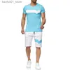 Tute da uomo Tute da uomo Tute da uomo con stampa Tuta da uomo Moda casual da jogging Corsa da palestra Tuta sportiva T-shirt estiva Pantaloncini Set UomoUomo Q240228