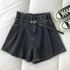 Shorts pour femmes Femmes Denim Été Taille Haute Ceintures Vintage Plissé Style Coréen Tout-Match Streetwear Étudiants Loisirs Jambe Large A-ligne