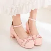 buty lolita buty kobiety wysokie obcasy vintage puste kwiaty Pasek Ankel Bow Około dziewczyny Princess Party Studenci Piękne pompki Rozmiar 3448