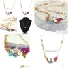 Chaînes Mode Émail Glaze Threensional Blue Tit Bird Daisy Fleur Rose Collier Branche Courte Chaîne Femelle Bijoux Drop Livraison NE Dh9MT