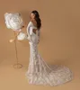 Элегантные кружевные свадебные платья русалки с v-образным вырезом и длинными рукавами, свадебные платья Vestido De Novia, сексуальное платье невесты с открытой спиной на заказ