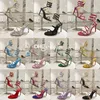 Sandales Serpent Top Qualité Rene Caovilla Talons Twining Élégant Sandale Stiletto Femmes 9.5CM Talon Haut Cristal Or Strass Robe Chaussures Semelles Argentées