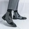 High Boots Dress Elegant Man Top Pointed Toe Shoes Men's Formal Comfort Zipper Men Black Ankle Botin