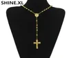 Hip Hop Iced Out Long Rosary Necklaces Bead Chain Pendant Gold Color Catholic Church Ball Jewelry2130037