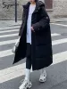 Parka Syiwidii Parka con cappuccio per le donne Autunno Inverno 2023 Nuova moda addensare caldo cappotto solido Chic Casual cerniere allentate giacche lunghe