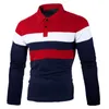 Mężczyzny Polos Euro Man Man Long-Sleeved T-shirts Spring 2024 Duże trzypasmowe blokowanie kolorów Młoda Lapel Polo koszulka