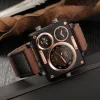 Watches Men's Watches Top Brand Oulm 3595 Unik designer Watches Men Fashion Square Big Face 3 Time Zone Casual Quartz Watch