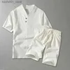 Men's Tracksuits Mens Set Summer Cotton Linen T-shirt Shorts Plus Size 8XL 9XL Fashion Casual Summer Top T-shirt Mens Large Set Q240228