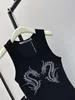 Designer dress slimming waist round neck sleeveless vest short skirt womens dragon shaped crystal hot diamond velvet dress trend 2024