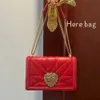 luxury Evening Shoulder Bags Red wallet Women designer Genuine Leather handbags Chain Purses Heart Fashion Clutch Cowhide Envelope Card Holder