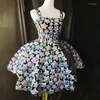 Scene Wear Club Party Festival Clothing Silver Star Mönster Sequin Bubble Short Dress Women DJ Singer Dance Team Sexig Show Costume