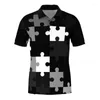 Men's Polos Funny Puzzle Graphic Polo Shirts For Men Clothes Fashion Puzzles Short Sleeve Puzzled Lapel Shirt Splicing Block Kids Tops