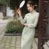 Ethnic Clothing 2 Colors Spring Traditional Chinese For Women Thick Improvement Cashmere Lady Green Modern Cheongsam Evening Dresses