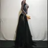 Stage Wear Nightclub Bar Singer Evening Performance Glisten Crystals Black Voile Long Dress Women Party Mesh Sexy Host Costu