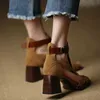 Sapatos de vestido botas de verão peeptoe sapatos góticos para mulheres vaca camurça fivelas de couro gladiador sandálias de salto alto 6.5cm estilo romano sapatos diáriosh24228