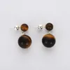 Original Design French Black Agate Double Ball Earrings 925 Silver Needle Fashionable and Exquisite Tiger Eye Stone Double Round Earrings Earrings