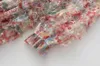 2024 Lente Zomer Chiffon Bloemenprint Damesjurk Geplooide Opstaande Kraag Rits Lange Mouwen Vrouw Casual Lange Jurken AS038