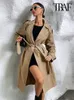 معطف خندق Traf-Double مع حزام للنساء للأكمام الطويلة الجبهة جيوب ويلت أنثى الملابس الخارجية الأزياء 240228