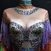 Stage Wear 2024 Strass colorati Frange Body Costume Compleanno da donna Prom Festeggia Outfit Bar Sera Donna Ballerina Body