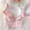 BHs Sets Japanische Korea Süße Lolita Mädchen Reines Blau Weiß Sexy Spitzen-BH Höschen Set Kawaii Schleife Plus Größe 32 34 36 38 40 A B C D E Cup