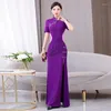 Ubranie etniczne fioletowe cheongsam qipao eleganckie sukienki Kobiety tradycyjna chińska suknia ślubna długie sukienki wieczorne orientalne kostiumy guzheng