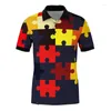 Men's Polos Funny Puzzle Graphic Polo Shirts For Men Clothes Fashion Puzzles Short Sleeve Puzzled Lapel Shirt Splicing Block Kids Tops