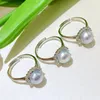 Anelli a grappolo 8-9mm Anello con perla Akoya naturale giapponese per acqua di mare Anello barocco rotondo stile principessa blu grigio per le donne Regalo per ragazze