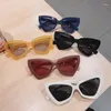 Sonnenbrille für Damen, dreieckig, Katzenaugen, Reisnägel, modisch, modisch, großer Rahmen, UV-beständig, Retro-Brille, Designer