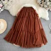 Skirts Fashion Gauze For Women Patchwork A-line Solid Color Women's Clothing Korean Style High Waist Skirt Autumn Drop
