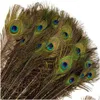 Feathers Wholesale 200Pcs Natural Peacock Feathers 25-30Cm 10-12 Elegant Decorative Materials Decoration Beautif Feather Novelty Items Dhmht