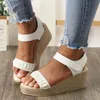 Sandalen voor dames Dames Open teen Linnen zool Wedge Rome Schoenen Ruches Design riem