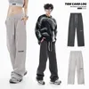 High street functional style splicing casual loose straight tube elastic drawstring work suit cargo sweatpants men women