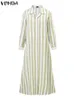 Plus Size Vonda Autumn Spring Shirt Dress Elegant Women Casual Striped Maxi Vestido Lapel Button Vintage Party Sundress 240220