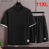 Men's Tracksuits Mens Summer Athletic Wear Plus Size 10XL 11XL T-shirts Shorts Mens Large Summer Set Black Q240228