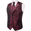 Designer Mens Suit Vest Red Paisley Wedding Party Silk Waistcoat Neck Tie Handkakor Manschettknappar Gilet Men kläder Dibangu 240228